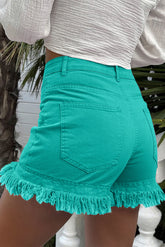 Raw Hem High Waist Denim Shorts OutfitFlow